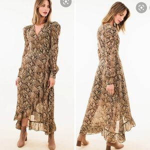 WAYF snake print dress with long sleeves size Medium